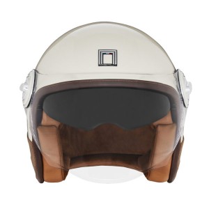 NOX PREMIUM KASK OTWARTY JET HERITAGE LEATHER KOLOR KREMOWY/BRĄZOWY ROZMIAR S