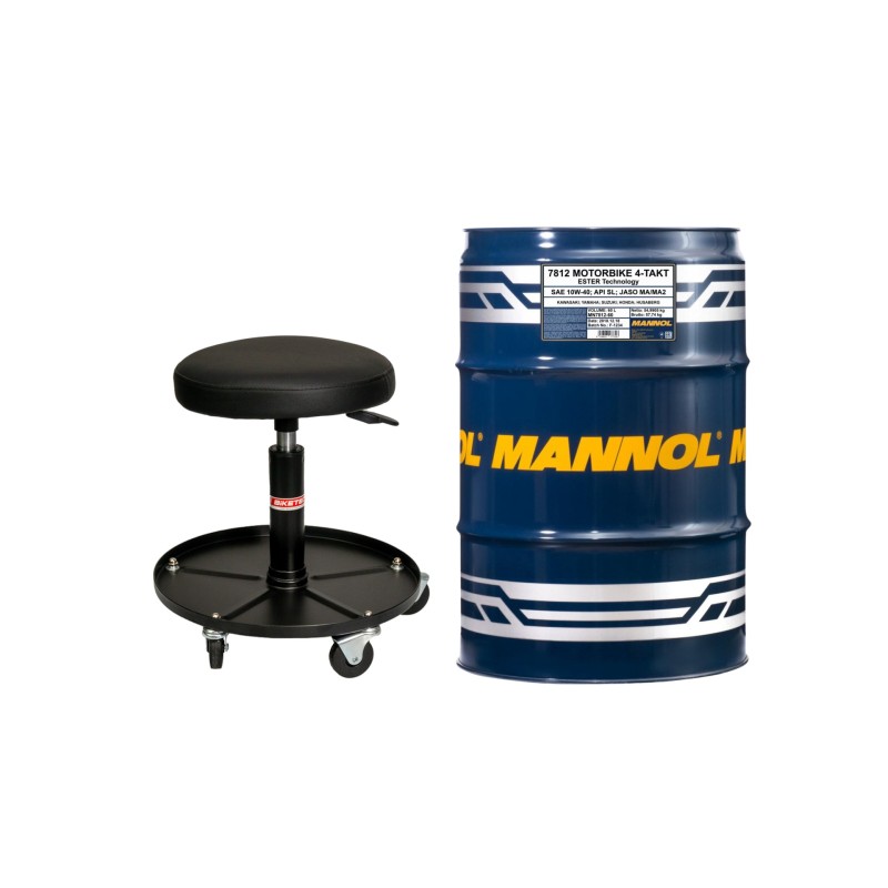 MANNOL OLEJ SILNIKOWY 4T MOTORBIKE HD 20W50 60L V-TWIN MA2 SEMISYNTETYK (7830) - BECZKA 60L ZESTAW PROMOCYJNY Z KRZESŁEM WARSZTA