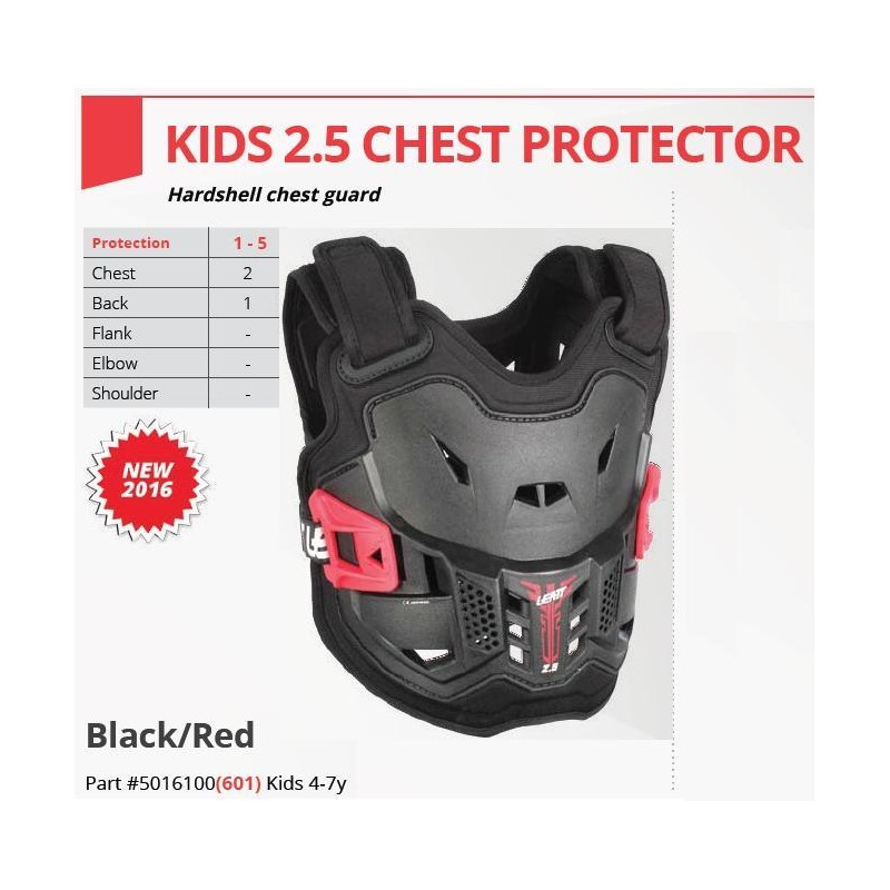 LEATT OSŁONA KLATKI PIERSIOWEJ (BUZER) CHEST PROTECTOR 2.5 KIDS BLACK KOLOR CZARNY/CZERWONY (4-7 LAT, 110-134 CM)
