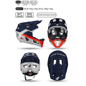 ufo 2026/04 kask rowerowy mtb / e-bike defcon-two z wypinaną szczęką kolor biały/niebieski/pomarańczowy rozmiar xs/s/m (he15002c