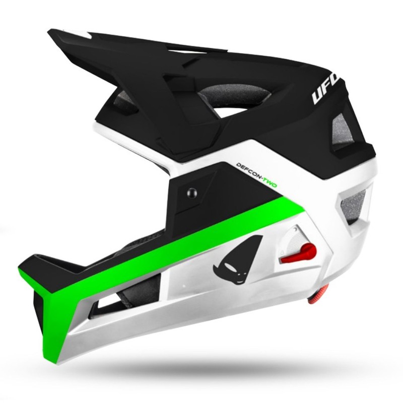 ufo 2026/04 kask rowerowy mtb / e-bike defcon-two z wypinaną szczęką kolor biały/czarny/zielony rozmiar l/xl (he15002kal/xl)