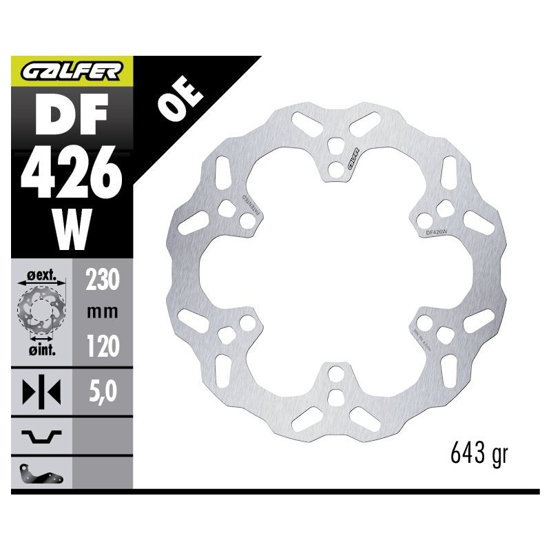 GALFER TARCZA HAMULCOWA TYŁ KAWASAKI KLE 500 \'26- (WAVE FIXED) (230X120X5MM)
