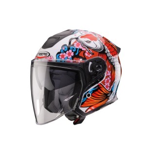 CABERG KASK OTWARTY JET OTWARTY FLYON II KOI BIAŁY/CZERWONY/POMARAŃCZOWY/NIEBIESKI ROZMIAR L