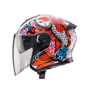 CABERG KASK OTWARTY JET OTWARTY FLYON II KOI BIAŁY/CZERWONY/POMARAŃCZOWY/NIEBIESKI ROZMIAR L