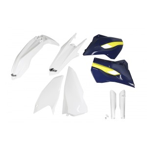 UFO KOMPLET PLASTIKÓW (FULL KIT) Z OSŁONAMI TELESKOPÓW (AMORTYZATORÓW) HUSQVARNA TE/FE 125/250/300/350/450 \'15-\'16 KOLOR OEM \
