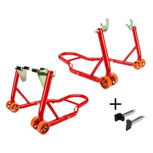 BIKETEC PODNOŚNIK STOJAK MOTOCYKLOWY BIKER X (PRZÓD/TYŁ) TYP-V I TYP- L (NA ROLKI I POD WAHACZ) KOMPLET - KOLOR CZERWONY