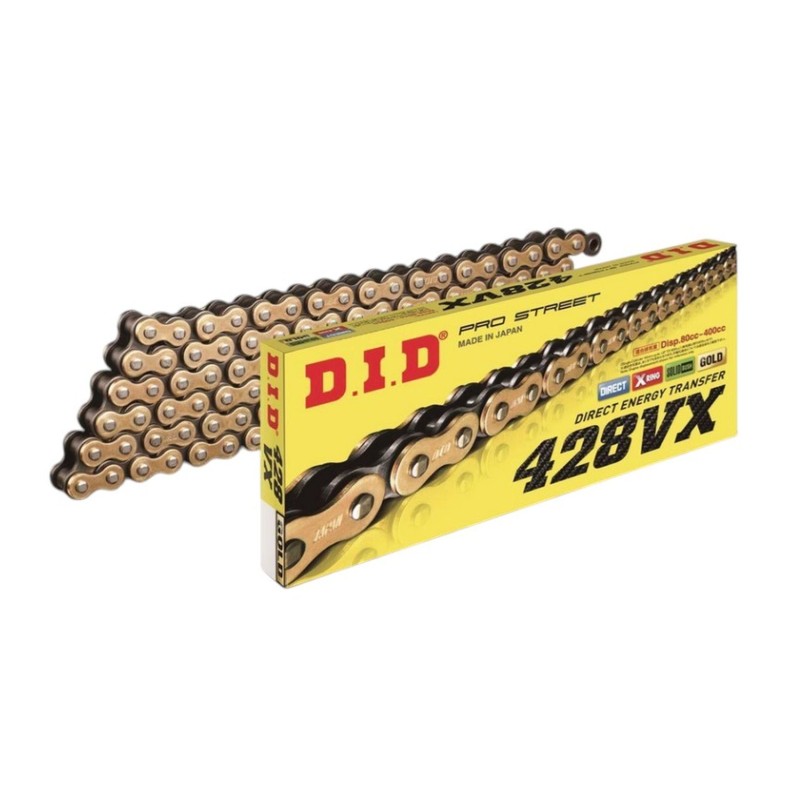 DID ŁAŃCUCH NAPĘDOWY 428VXGB-140 (140 OGNIW) X-RING ZŁOTY (OTWARTY + ZAKUWKA)