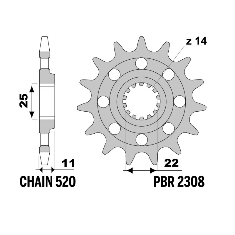 PBR ZĘBATKA PRZEDNIA 2308 15 SWM SM 500R, SM 650R, KOVE 450 RALLY \'24-, DUCATI 450 MX \'26- (ŁAŃC. 520) (MADE IN ITALY)