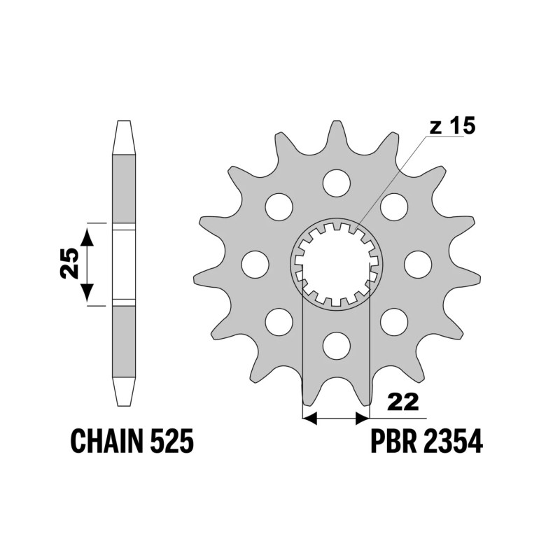 PBR ZĘBATKA PRZEDNIA 2354 15 ROYAL ENFIELD HIMALAYAN 411 \'16-\'22, SCRAM 411 \'22-\'23, CINTINENTAL / INTERCEPTOR 650 \'19-\'22