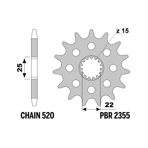 PBR ZĘBATKA PRZEDNIA 2355 14 ROYAL ENFIELD 350 CLASSIC/METEOR, 650 SHOTGUN, SUPER METEOR, 450 HIMALAYAN (JTF1022.14) (ŁAŃC. 520)