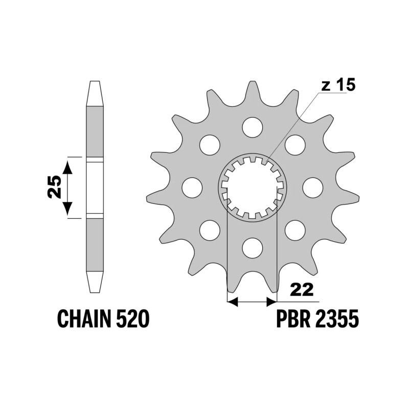PBR ZĘBATKA PRZEDNIA 2355 14 ROYAL ENFIELD 350 CLASSIC/METEOR, 650 SHOTGUN, SUPER METEOR, 450 HIMALAYAN (JTF1022.14) (ŁAŃC. 520)