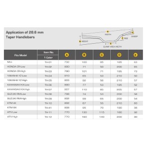 Kierownica aluminiowa 28,6 mm do motocykla Honda CR - pomarańczowa, szerokość 790 mm, wysokość 101 mm