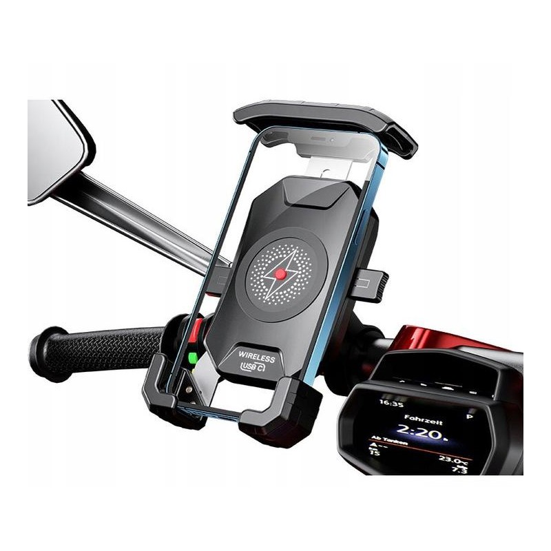 UCHWYT MOTOCYKLOWY Z ŁADOWARKĄ INDUKCYJNĄ NA TELEFON - BIKETEC R15W-PD WIRELESS