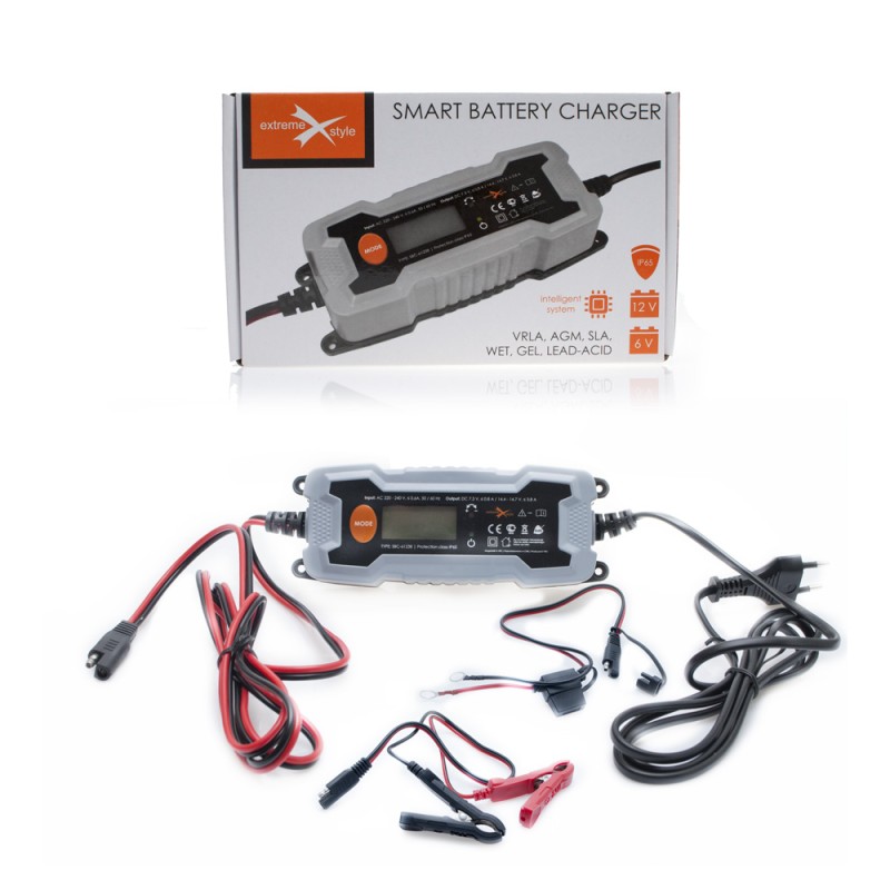 BIKETEC Ładowarka inteligentna do akumulatorów motocyklowych, samochodowych, skuterowych i quad z akcesoriami 6V/12V VVRLA, AGM