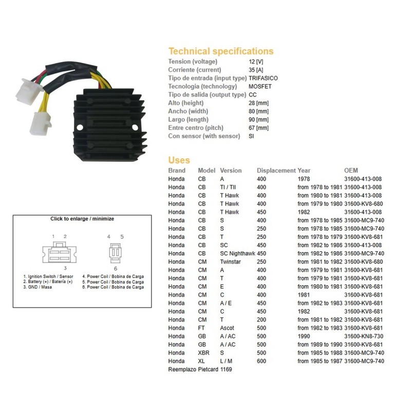 Regulator napięcia Honda CB 250/400/450; CX 500; GL500; XL600/LM; XBR 500