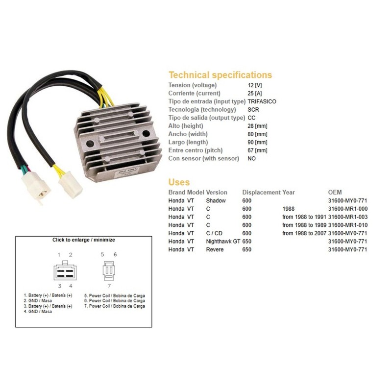 Regulator napięcia Honda VT 600C Shadow '88-'07; NTV 650 Revere (OEM-31600-MY0-771) (ESR250, RGU-115)