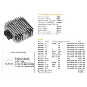 Regulator napięcia do Kawasaki VN 750, VN 1500, ZX 6, ZX-6R, ZR-7