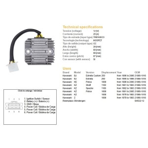 Regulator napięcia Kawasaki Z 1000 '79-'83; KZ 1000 '79-'83; KZ 1100 '82-'83