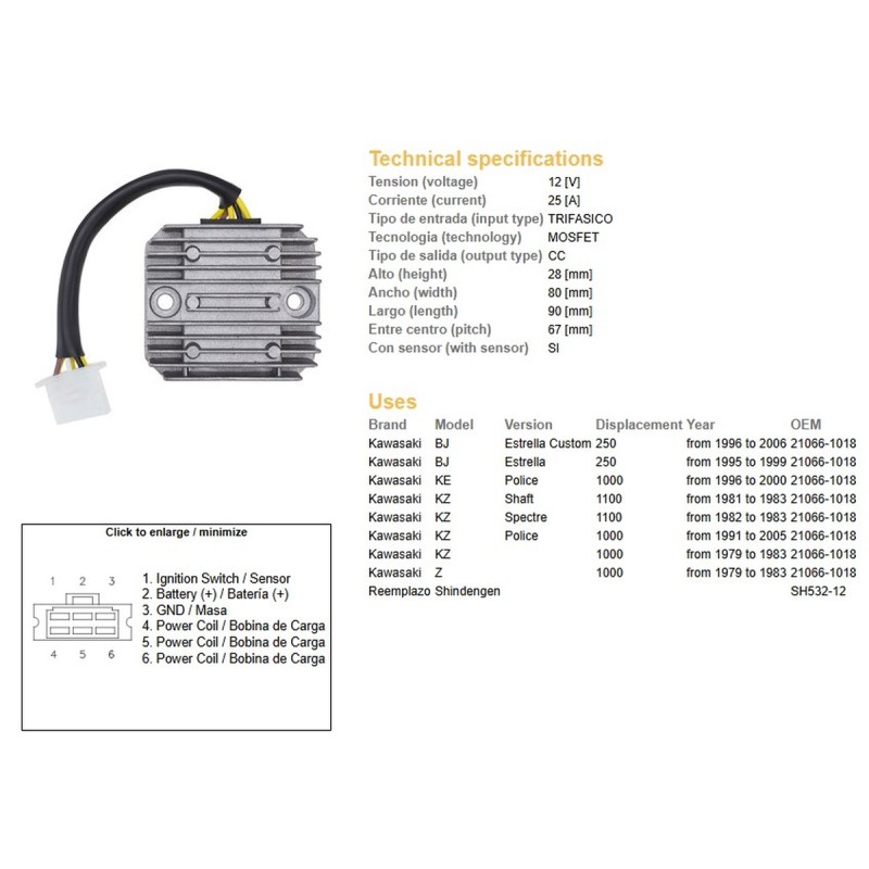 Regulator napięcia Kawasaki Z 1000 '79-'83; KZ 1000 '79-'83; KZ 1100 '82-'83