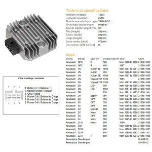 Regulator napięcia Kawasaki VN 750/1500, ZN 700/1100, ZR 750 '91-'93, ZX 400/550/600, ZZ-R 400/500/600