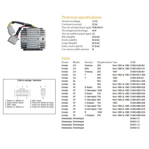 Regulator napięcia Honda CH 250 '89-'97 CX 500/650 '82-'83 GL 500/650 VF 700/750/1000/1100 (SH541-12)