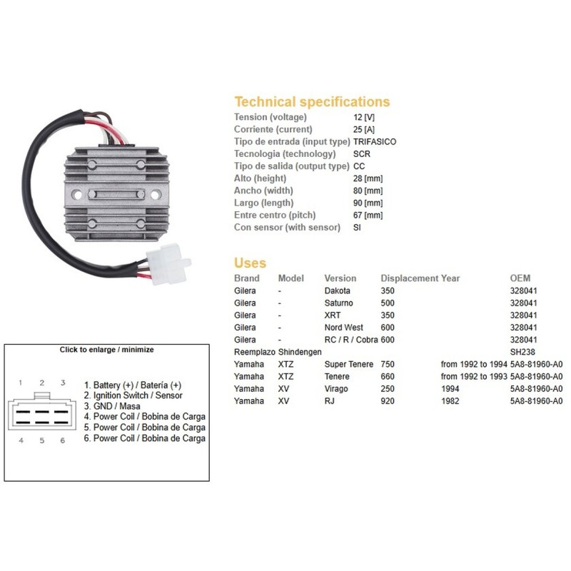 Regulator napięcia Yamaha XTZ 660 '92-'93, XTZ 750 '92-'94, XV 250 Virago '94 - Sklep Moto