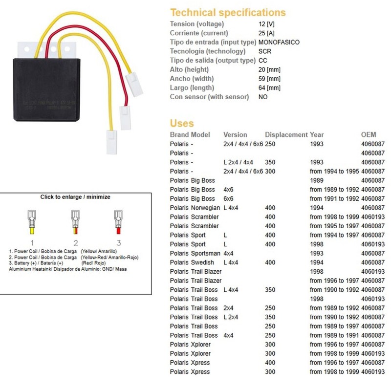 Regulator napięcia Polaris 250/300/350/400 OEM-4060087, 4060193 ESR952