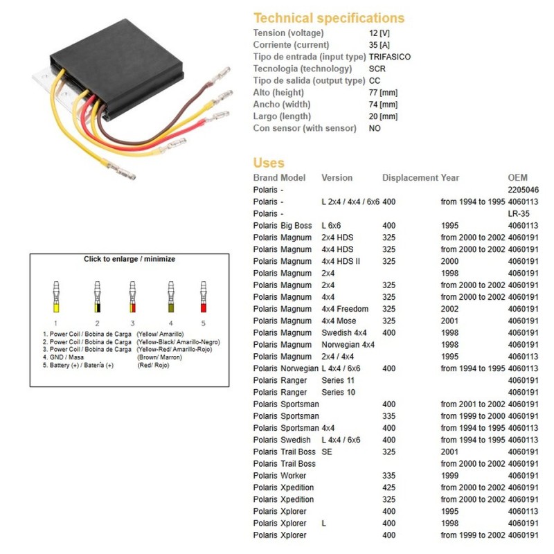 Regulator napięcia Polaris 325/335/400/425 '98-'02 (OEM 4060191) (ESR956)