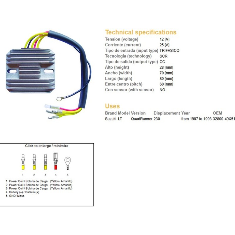 Regulator napięcia Suzuki LT 230 Quad Runner '87-93 (32800-49X51)