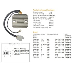 Regulator napięcia Suzuki GS 450E/S '84-'88, GS 500 '84-'85, GS 550 '83-'87, GS 1100E/ES/G '82-'87, GSX 1100E/Z/D
