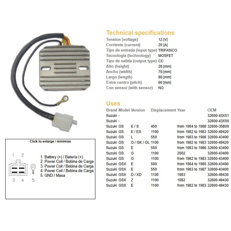 Regulator napięcia Suzuki GS 450E/S '84-'88, GS 500 '84-'85, GS 550 '83-'87, GS 1100E/ES/G '82-'87, GSX 1100E/Z/D