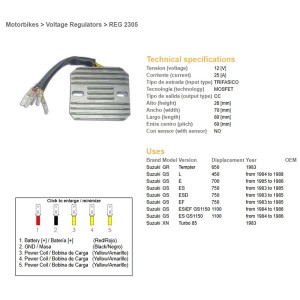 Regulator napięcia Suzuki GS 450L '84-'88, GS 700E '85-'86, GS 750ES/EF/ESD '83-'85, GS 1100ES/EF '84-'86, GR 650 TE