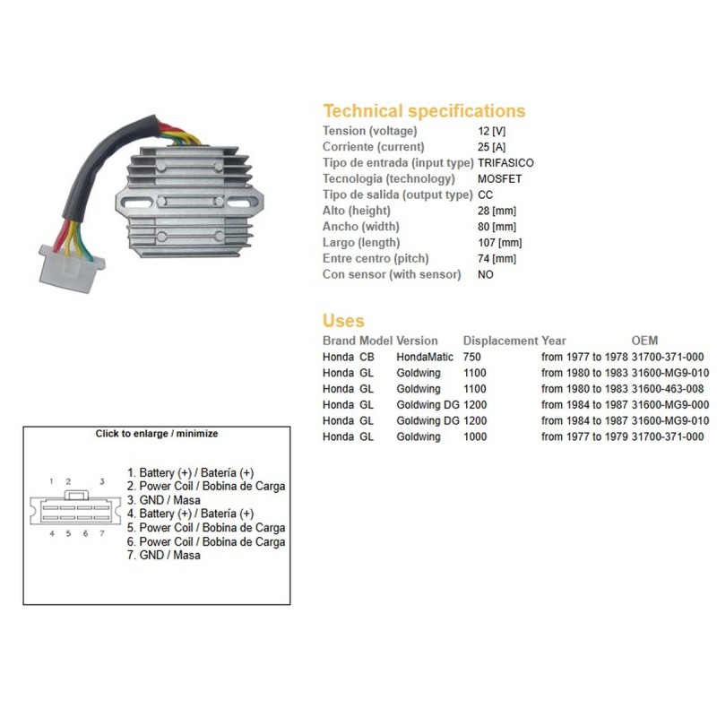 Regulator napięcia Honda GL 1000 '77-'79; GL1100 '80-'83; GL1200 '84-'87 (ESR290)
