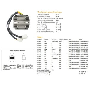 Regulator napięcia Honda CBR 600F '87-'90, CB 1300 '98-'02, NTV 650 Revere '88-'97, VF 700/750 '07-'03, VFR 400/750