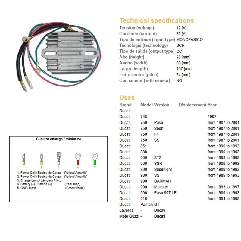 Regulator napięcia Ducati 748/750/851/888/900/906/916 '87-'01 (35A)