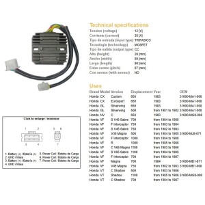 Regulator napięcia do Honda CX 650, GL 650, VF 700S, VF 750F/S/C, VF 1000/1100R/F/C