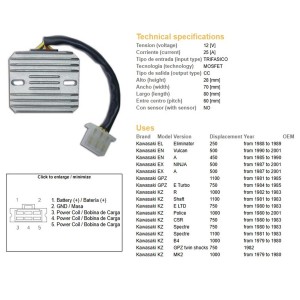 Regulator napięcia Kawasaki EL 250 '88-'89, EN 450A '85-'90, EX 500A '87-'01, GPZ 750E '84-'85, GPZ 1100 '81-'85