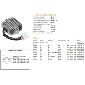 Regulator napięcia do Suzuki GSX 600R, GSX 750R, GSX 1000R, GSX 1300R Hayabusa, VL 1500