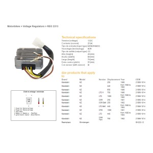 Regulator napięcia Kawasaki KZ 250 '80; KZ 440LTD '80-'83; KZ 650/750 '80; KZ 1000LTD '80-'83 (SH222-12)