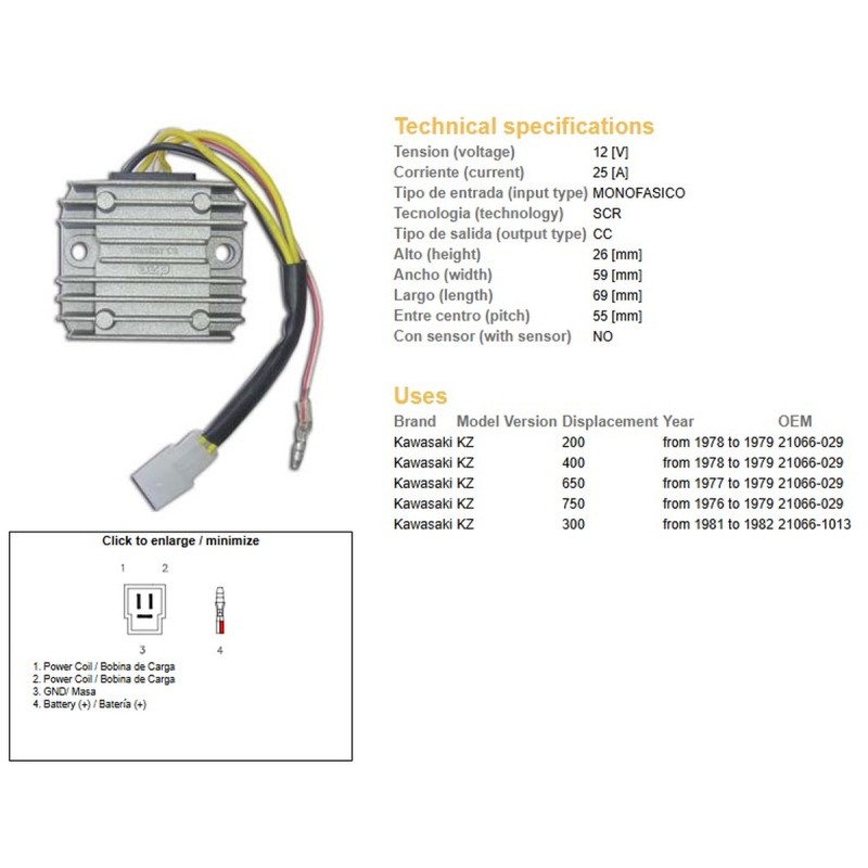 Regulator napięcia Kawasaki KZ 200 '78-'79; KZ 300 '81-'82; KZ 400 '78-'79; KZ 650 '77-'79; KZ 750 '76-'79