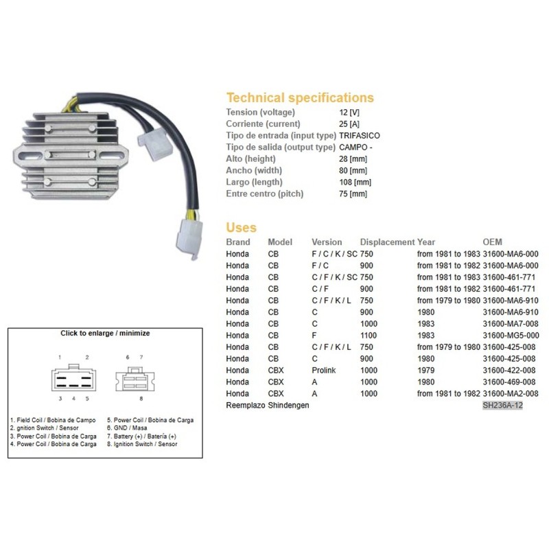 Regulator napięcia Honda CB 750F/C/K '81-'83; CB 900 '81-'82; CB 1000 '83; CBX 1000A '81-'82
