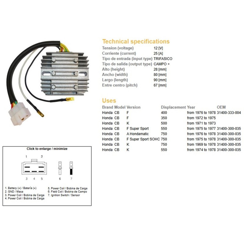 Regulator napięcia do Honda CB 350F, CB 400F, CB 500K, CB 550F/K, CB 750KF/A/K