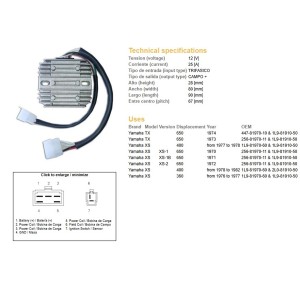 Regulator napięcia Yamaha TX 650 XS 360 XS 400 XS 650 - ESR350
