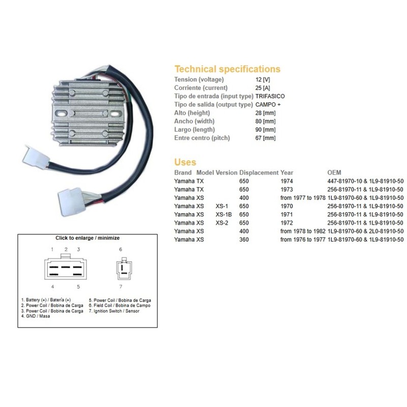 Regulator napięcia Yamaha TX 650 XS 360 XS 400 XS 650 - ESR350