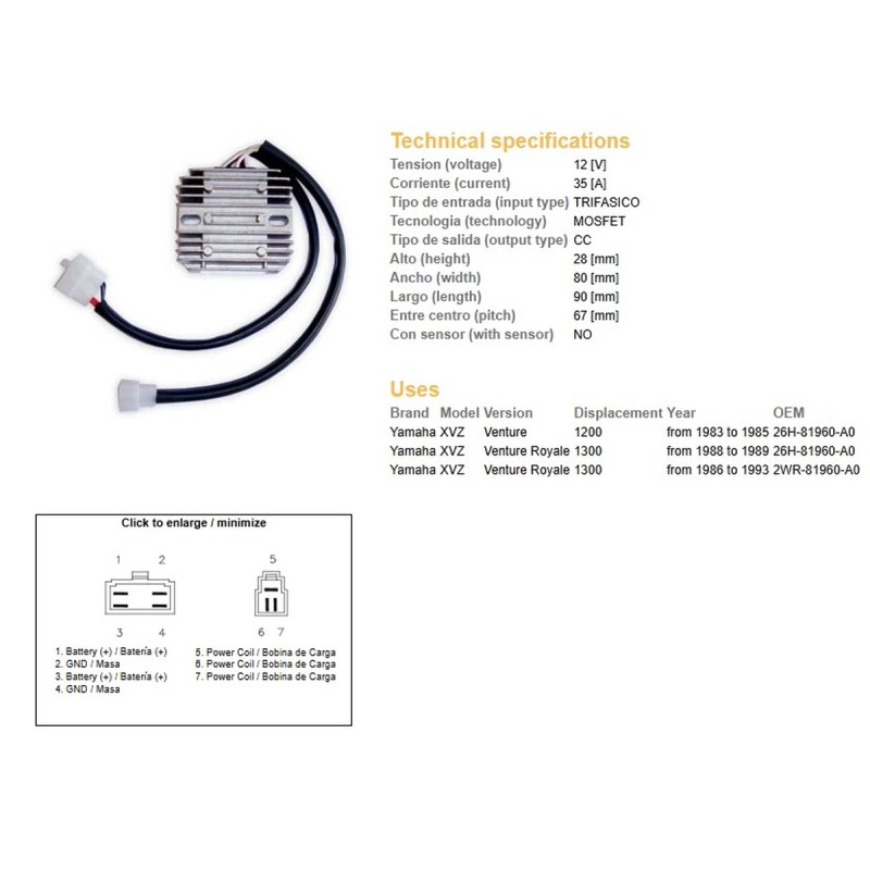 Regulator napięcia Yamaha XVZ 1200 Venture '83-'85; XVZ 1300 Venture Royale '86-'93