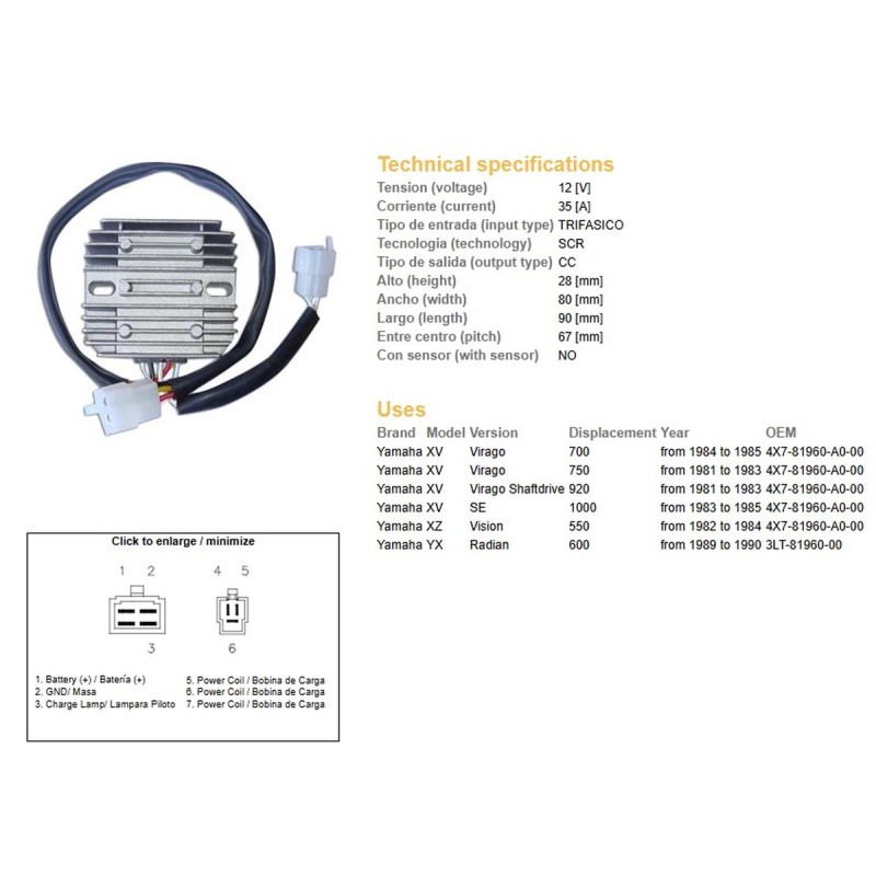 Regulator napięcia do Yamaha XV 700 Virago, XV 750 Virago, XV 920 Virago, XV 1000SE - Sklep Moto
