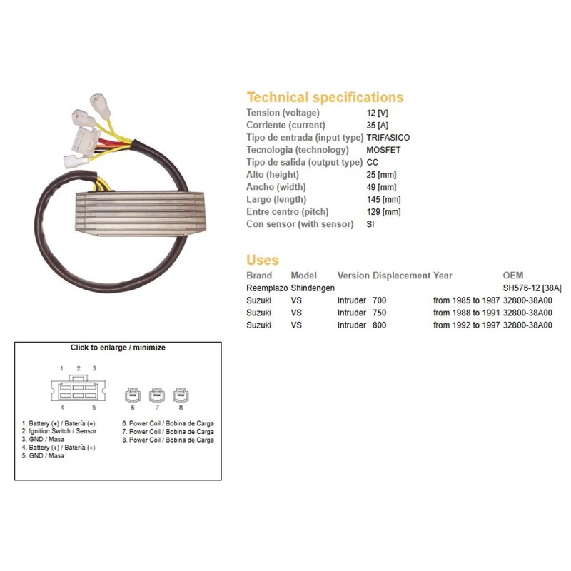 Regulator napięcia Suzuki VS 700 Intruder '85-'87, VS 750 Intruder '88-'91, VS 800 '92-'97