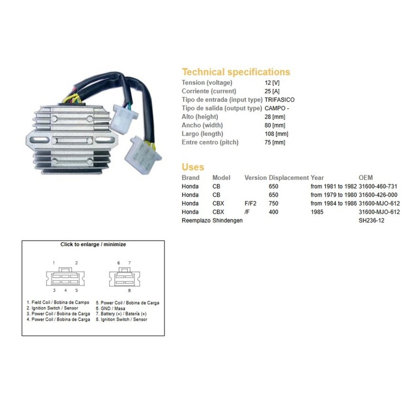 Regulator napięcia Honda CB 650 '79-'82; CBX 400F '85; CBX 750F '84-'86 (31600-460-731) (ESR190)