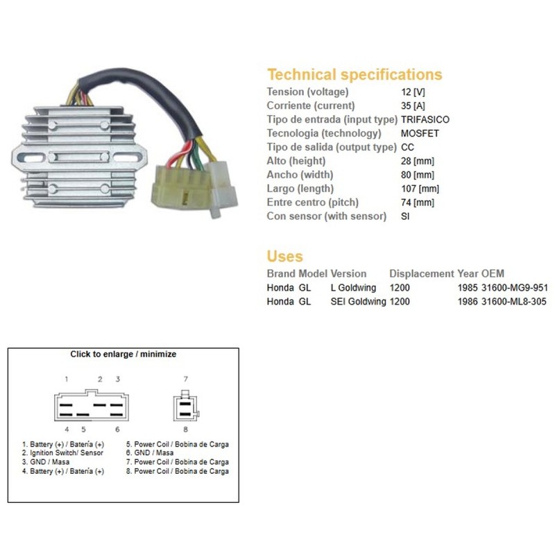 Regulator napięcia Honda GL1200 SEI '85-'87 (Wtryskowy) - ESR570