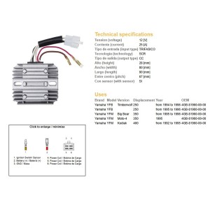 Regulator napięcia Yamaha YFB 250 Timberwolf, YFM 350 Big Bear, YFM 400 Kodiak